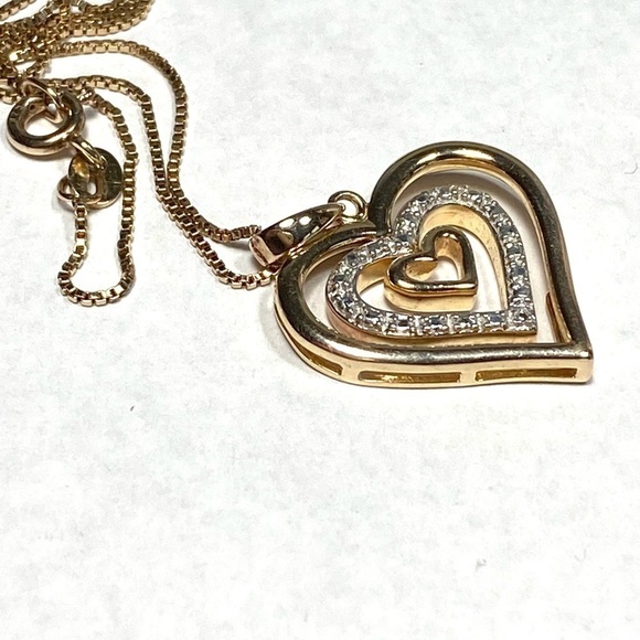 925 Ross Simons Heart Necklace Sterling Silver Gold Plated Rotating Hearts 6.68g - Picture 2 of 16